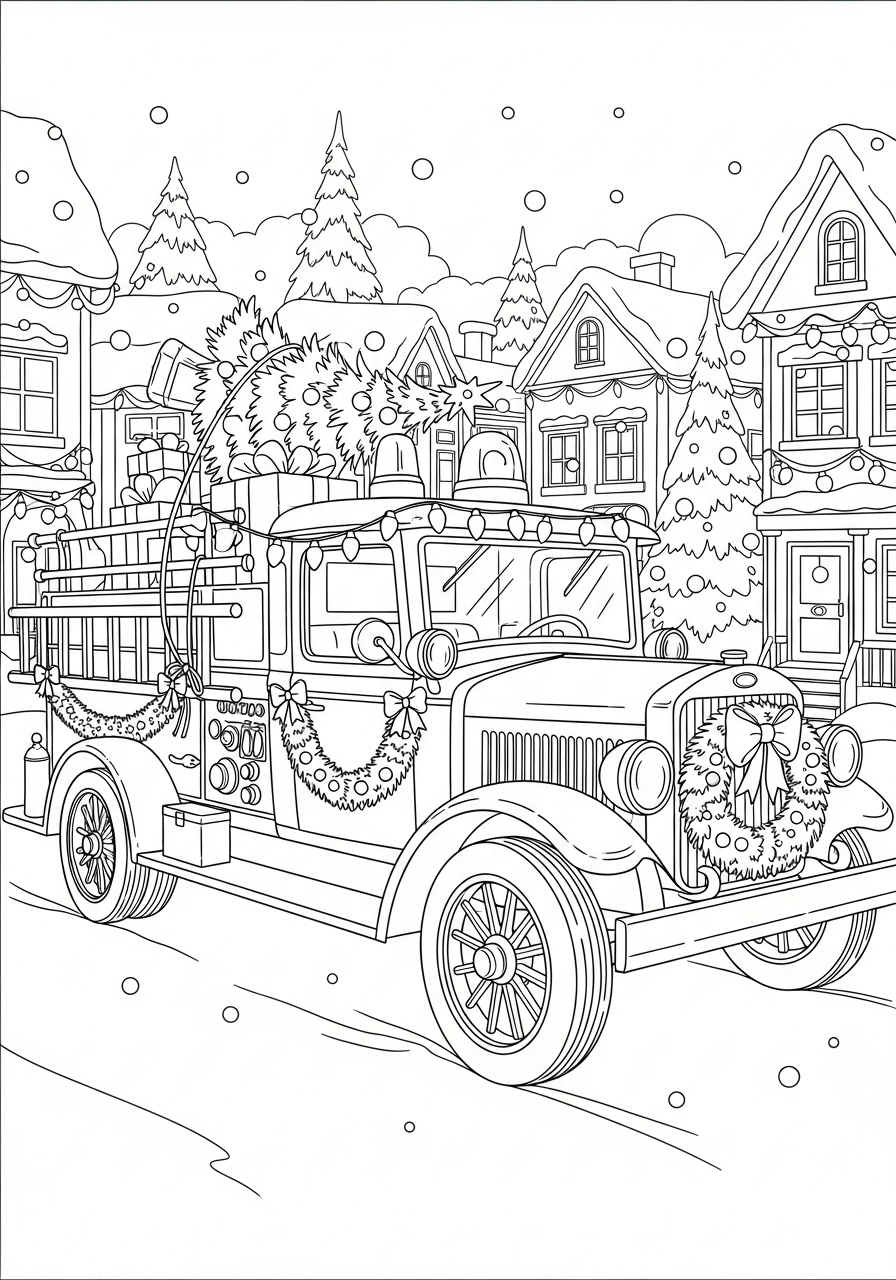 Desenho do Caminhão dos Bombeiros decorado para colorir