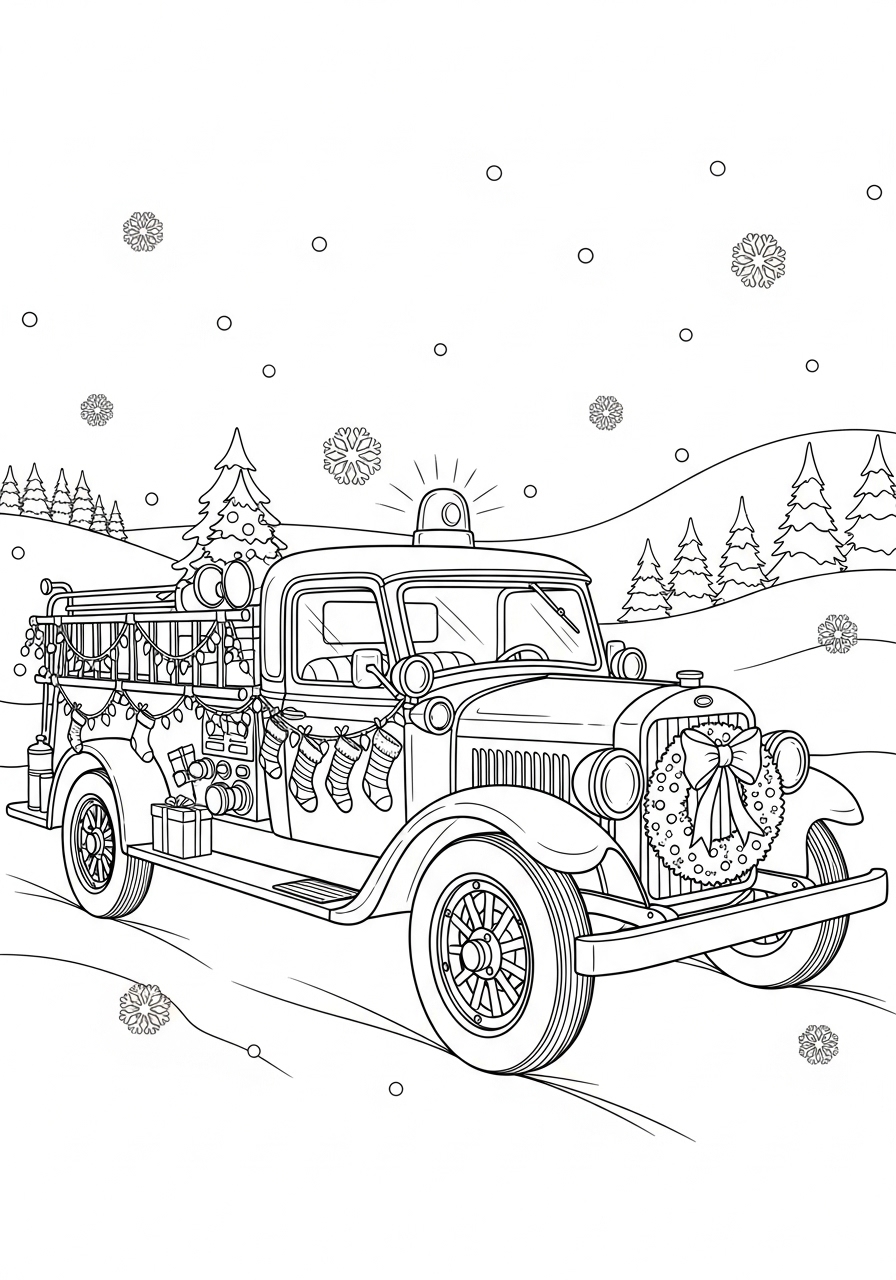 Desenho do Caminhão dos Bombeiros decorado para colorir