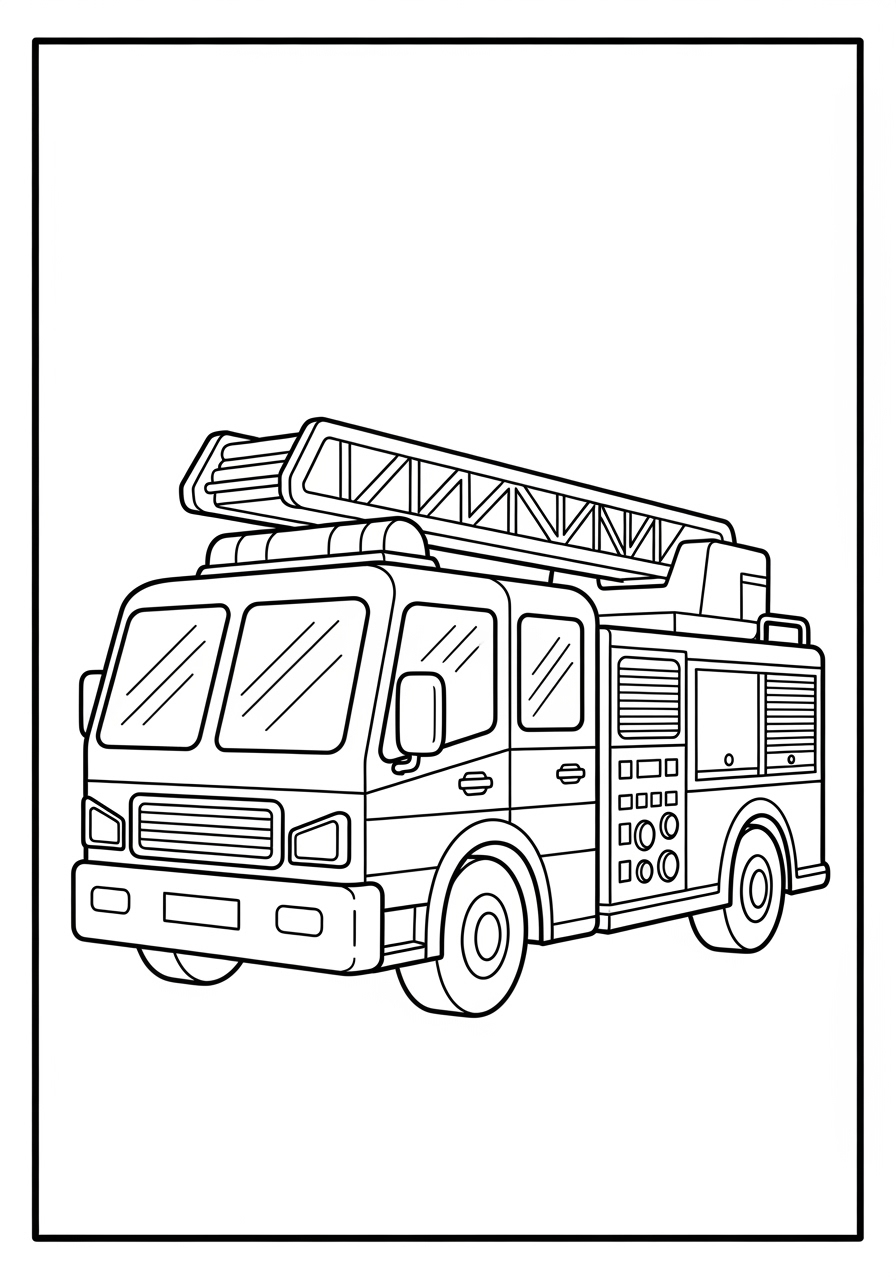 Desenho do Caminhão dos Bombeiros simples e realista para colorir