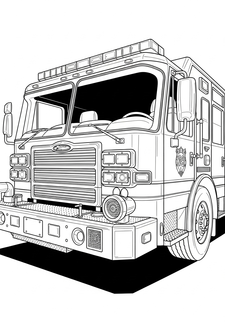 Desenho do Caminhão dos Bombeiros simples e fácil para colorir