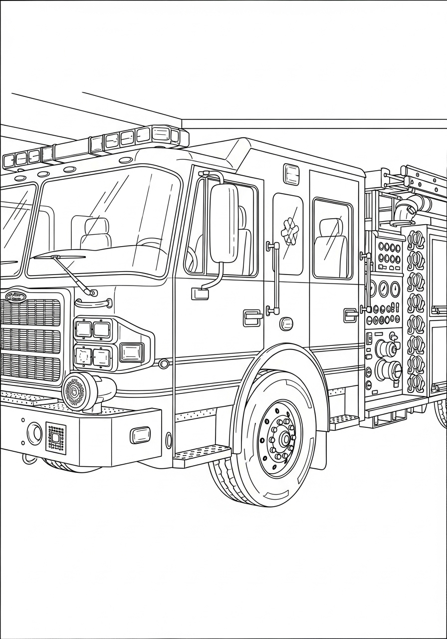 Desenho do Caminhão dos Bombeiros em estilo simples para colorir