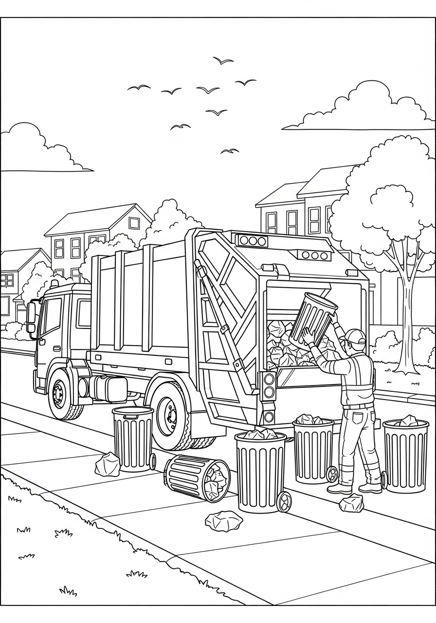 Desenho de Caminhão de Lixo realista para colorir