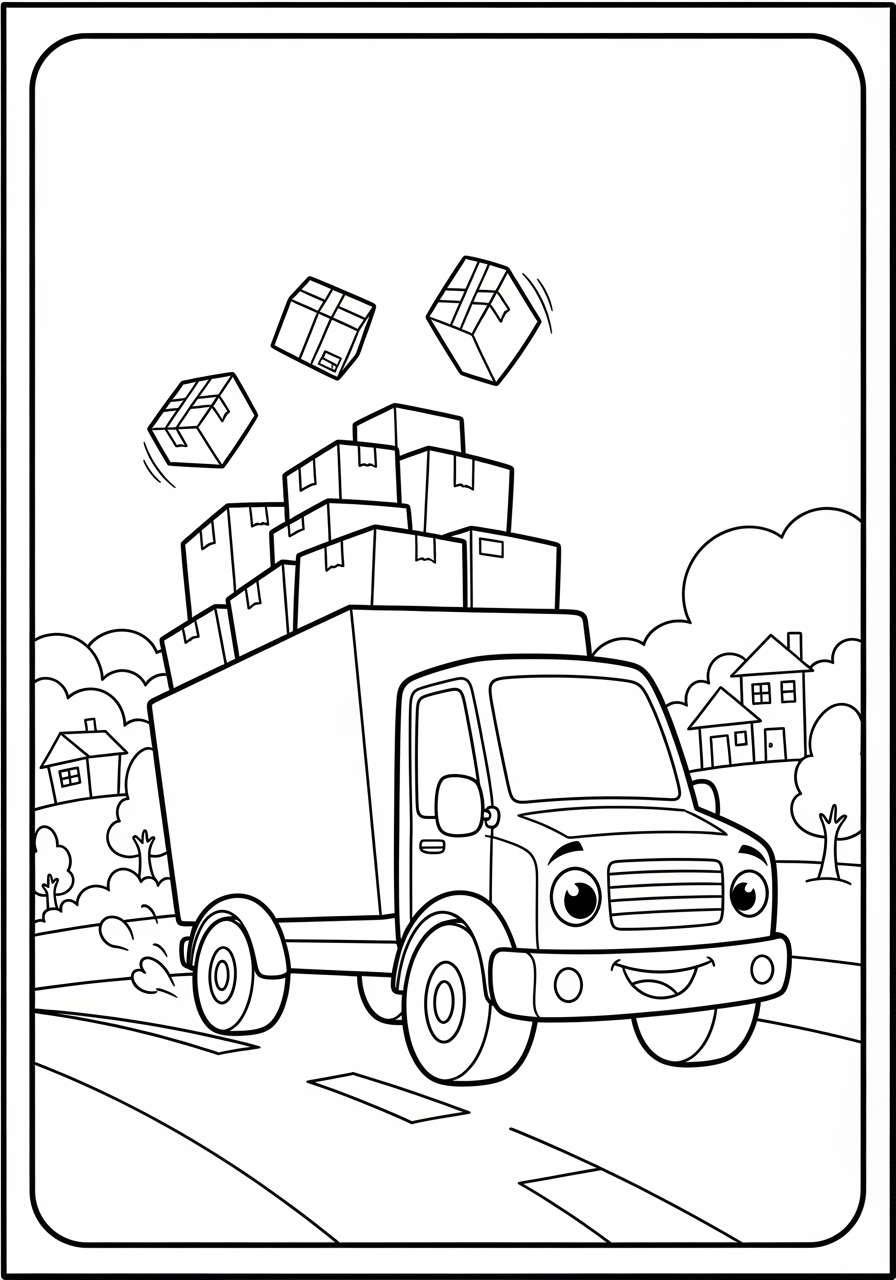 Desenho de Caminhão de Entrega fofo para colorir