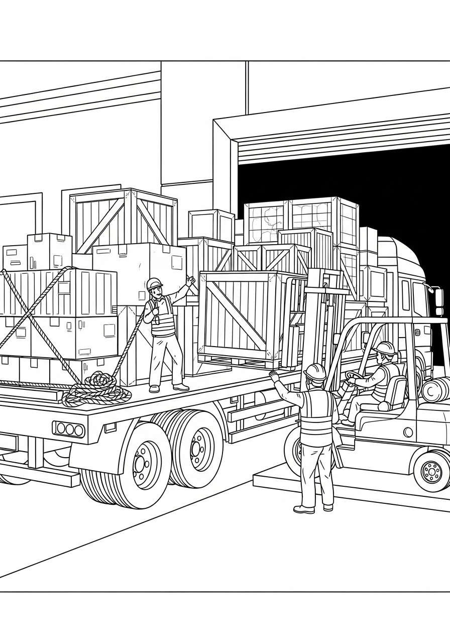 Desenho de Caminhão de Carga em Docas para colorir