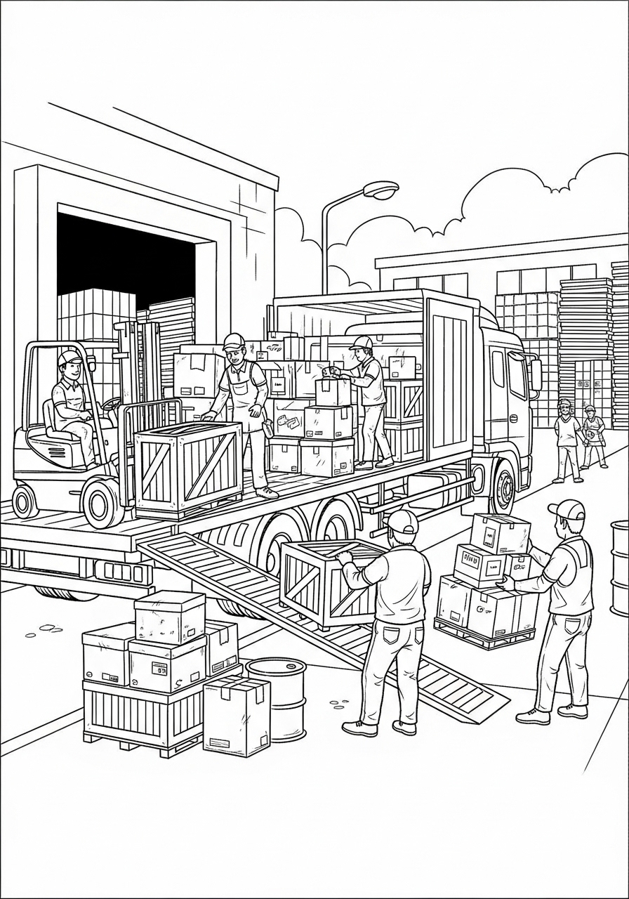 Desenho de Caminhão entregando cargas para colorir