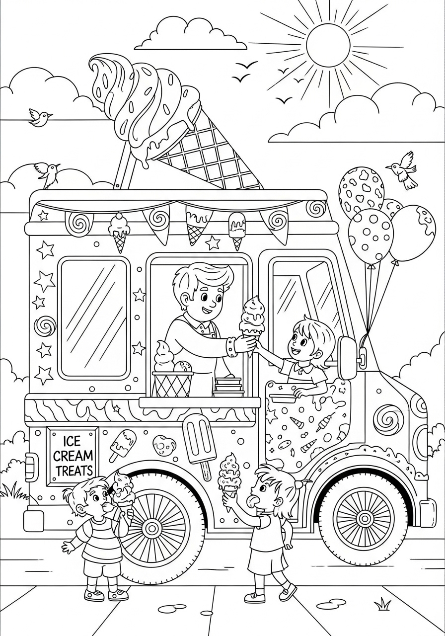 Desenho de Caminhão de Sorvete Fofa para colorir