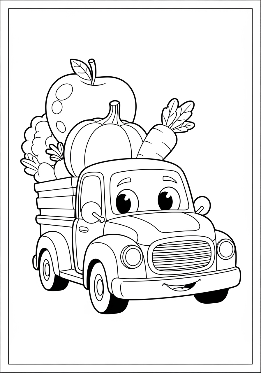 Desenho de Caminhão Fofo com Frutas para colorir