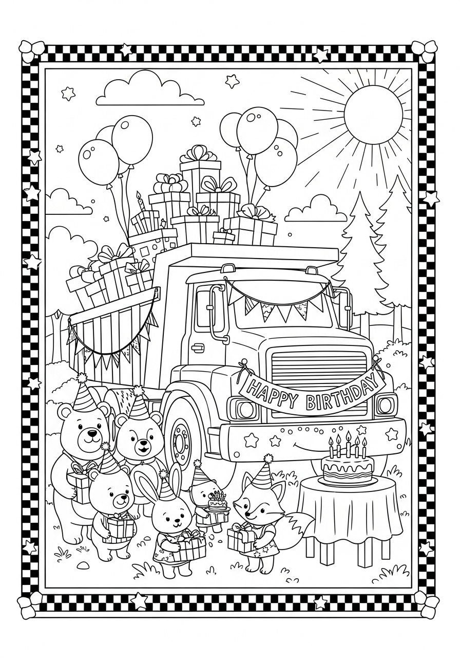 Desenho de Caminhão de Aniversário para colorir
