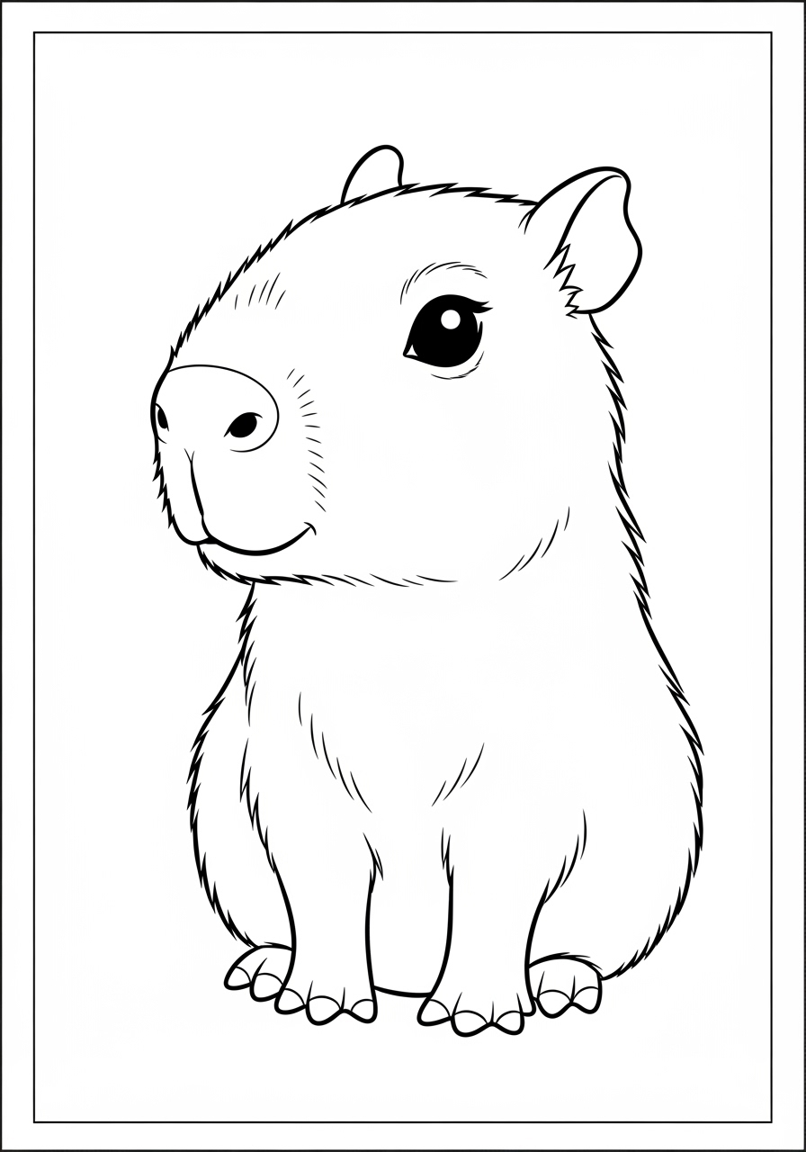 Desenho de Capivara em posição sentada para imprimir e colorir