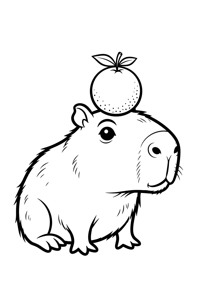 Desenho de Capivara com fruta para imprimir e colorir