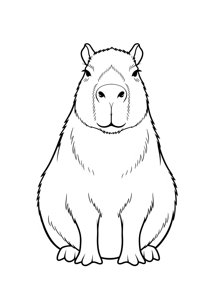 Desenho de Capivara sentada para imprimir e colorir