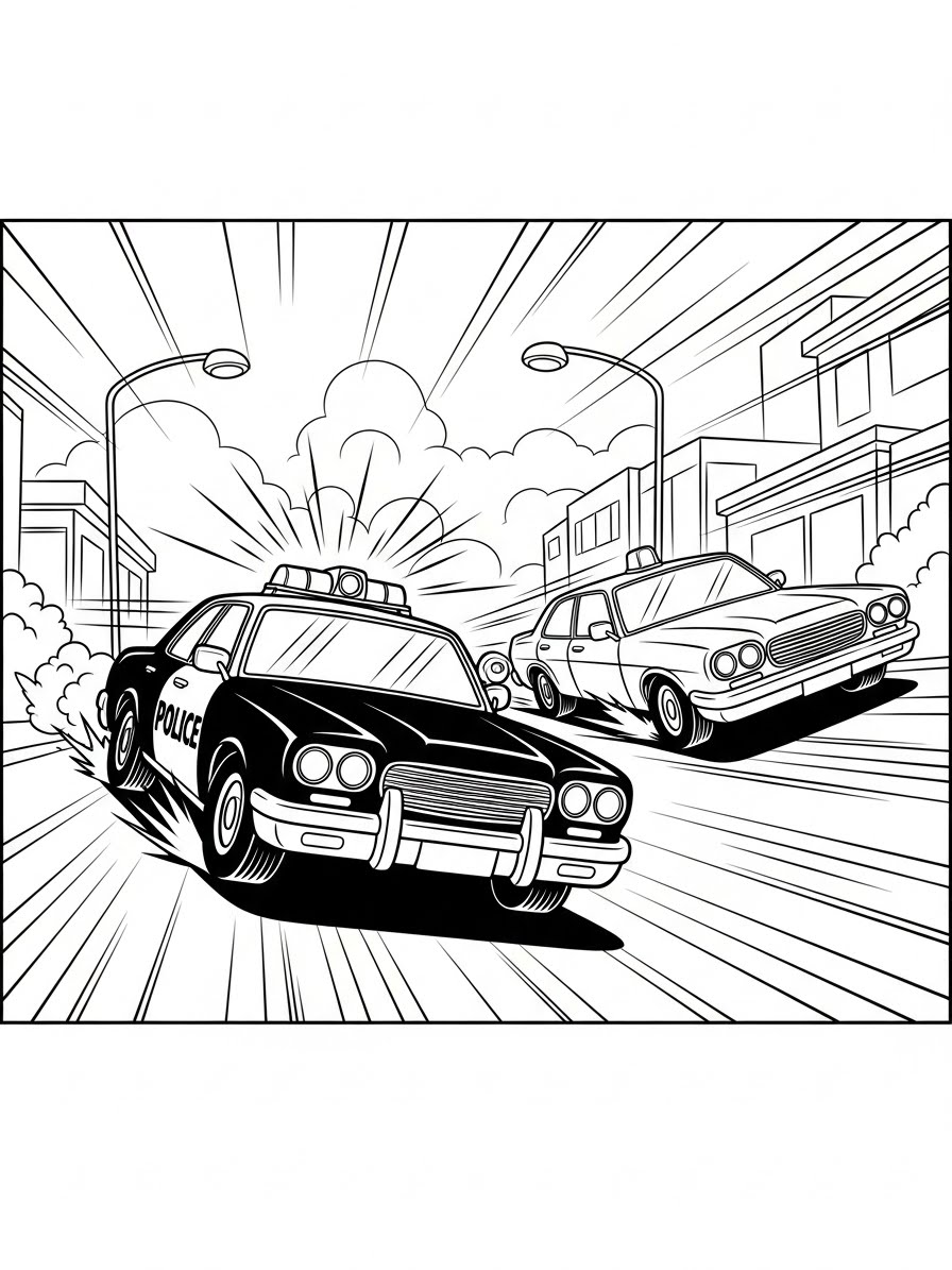 Desenho do Carro da Polícia em movimento para colorir