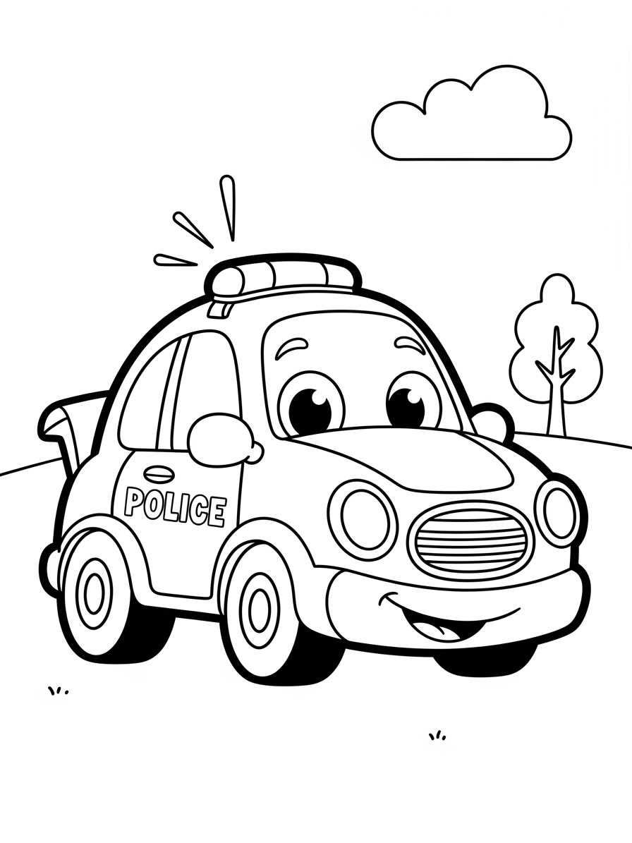 Desenho do Carro da Polícia fofo com sorrisinho para colorir