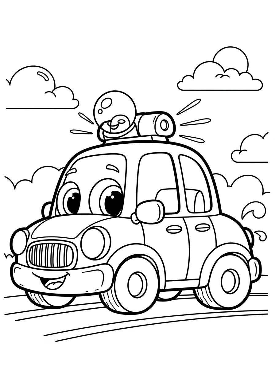 Desenho do Carro da Polícia simpático para colorir