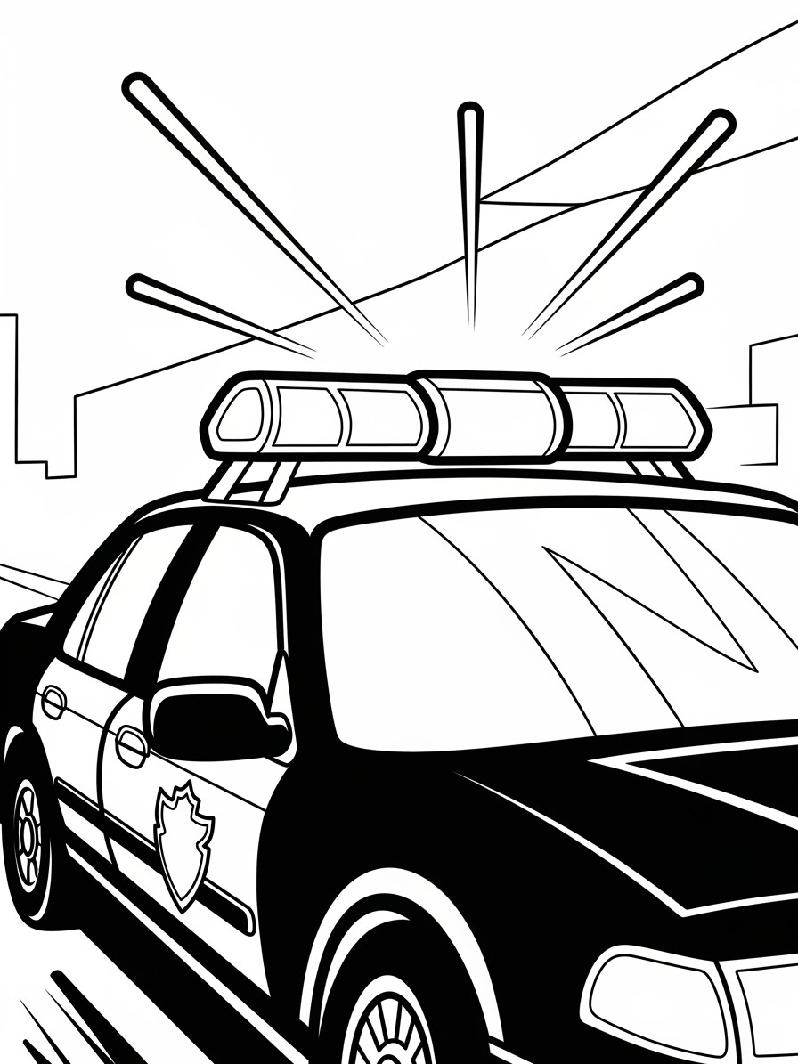 Desenho do Carro da Polícia na rua para colorir