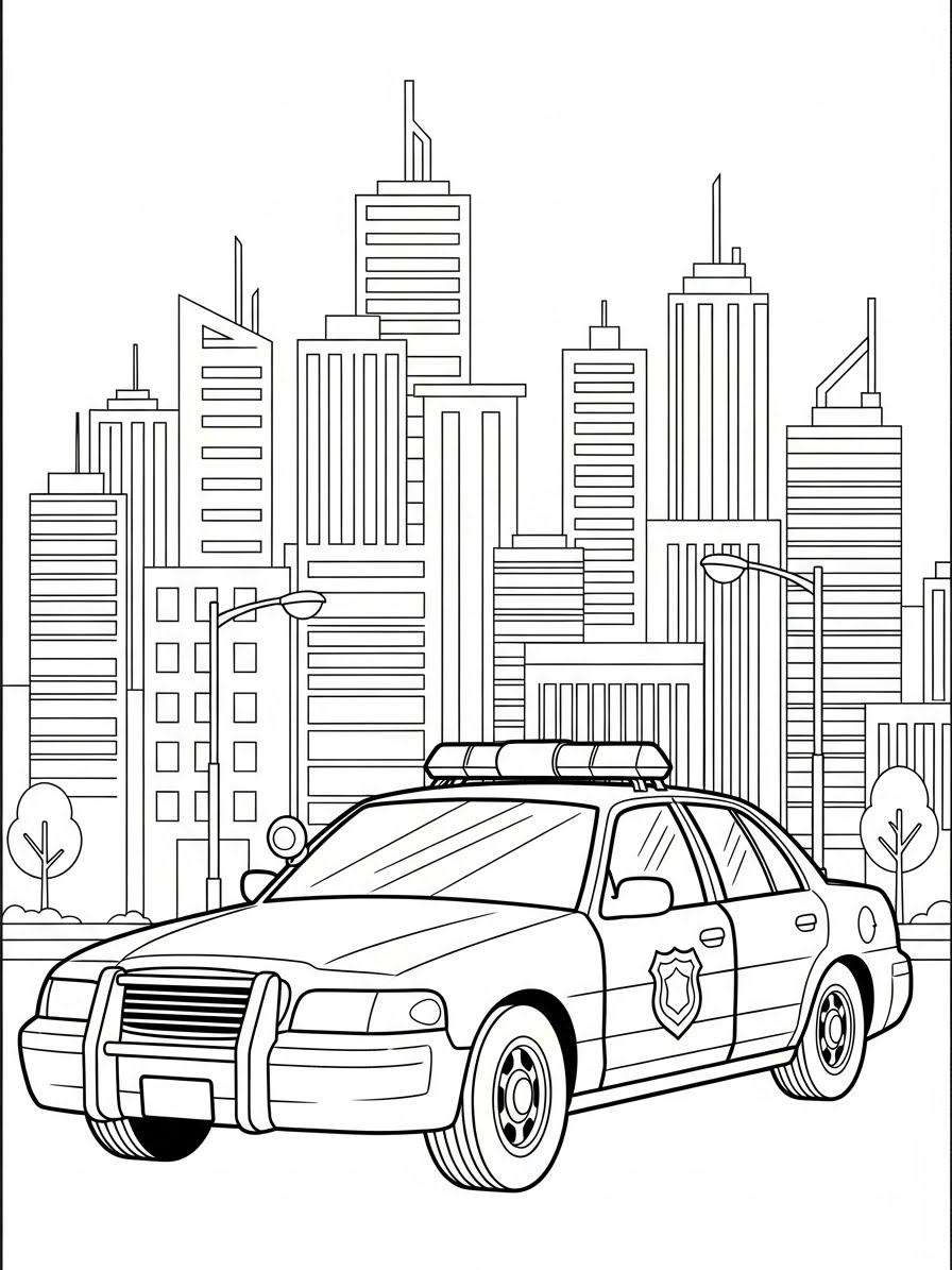 Desenho do Carro da Polícia em cidade para colorir