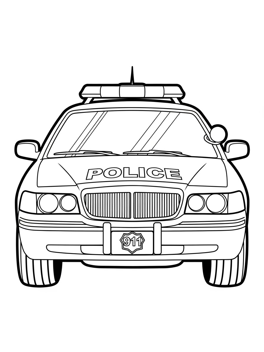 Desenho do Carro da Polícia frontal para colorir