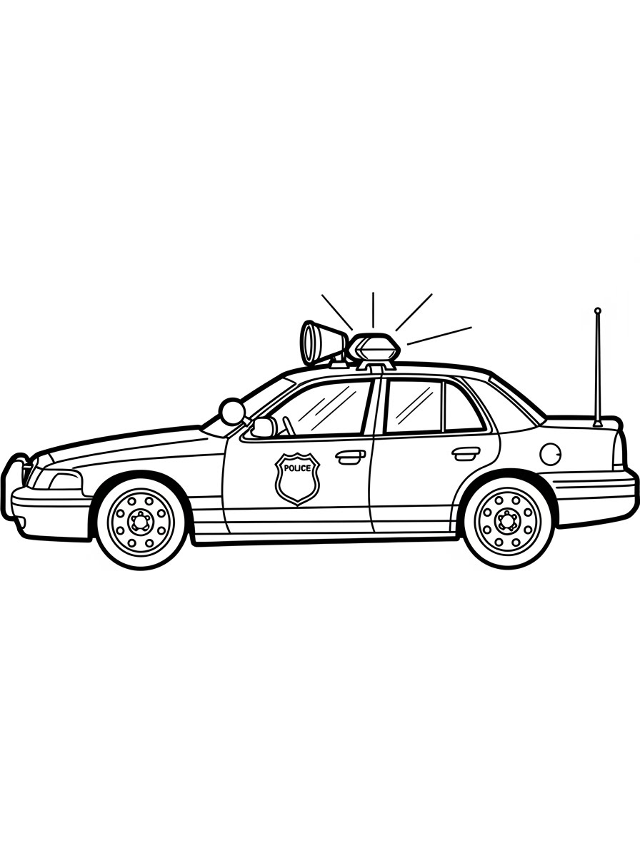 Desenho do Carro da Polícia lateral com detalhes para colorir