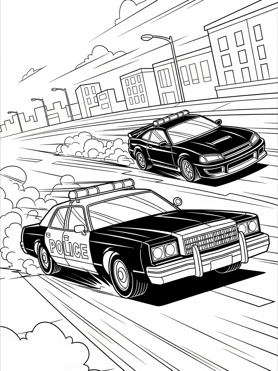 Desenho do Carro da Polícia em alta velocidade para colorir