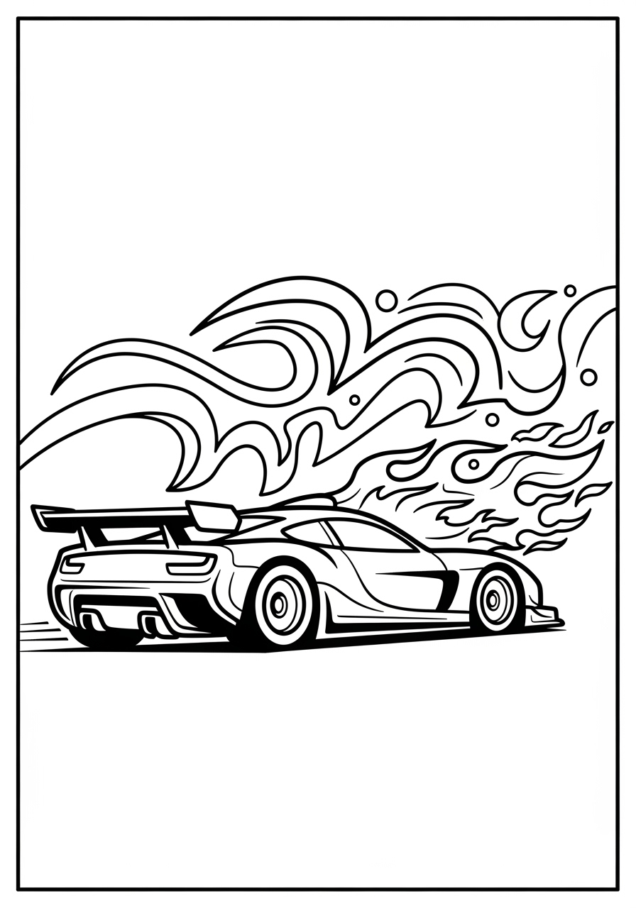 Desenho de Carro de Corrida Drift com fumaça para colorir