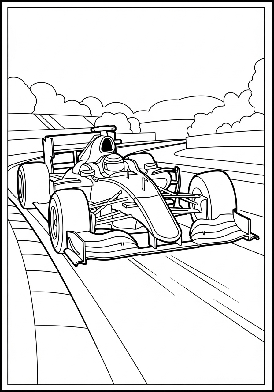 Desenho de Carro de Corrida F1 na pista para colorir