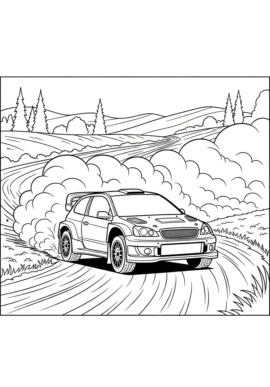 Desenho de Carro de Corrida Rally na pista para colorir