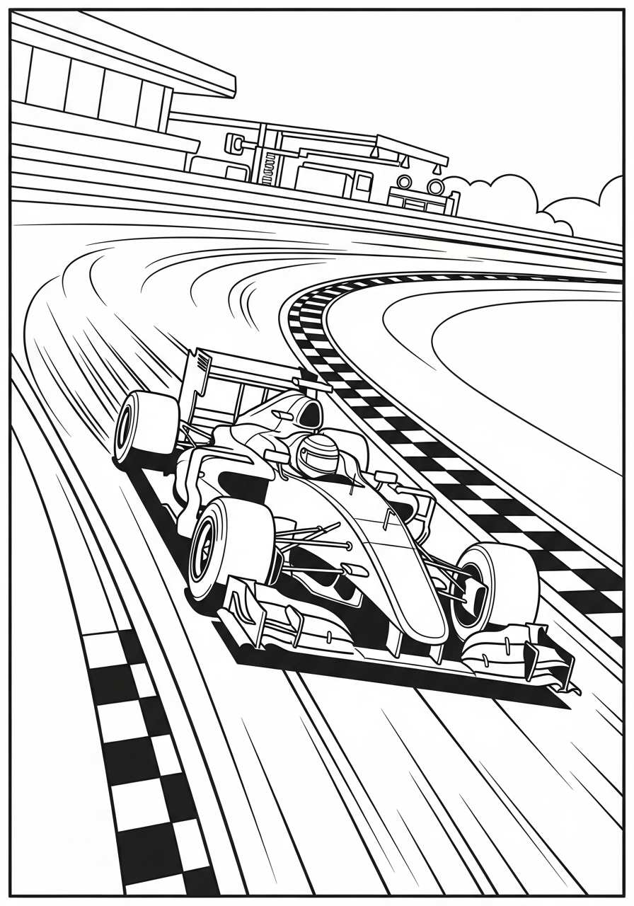 Desenho de Carro de Corrida F1 em pista para colorir