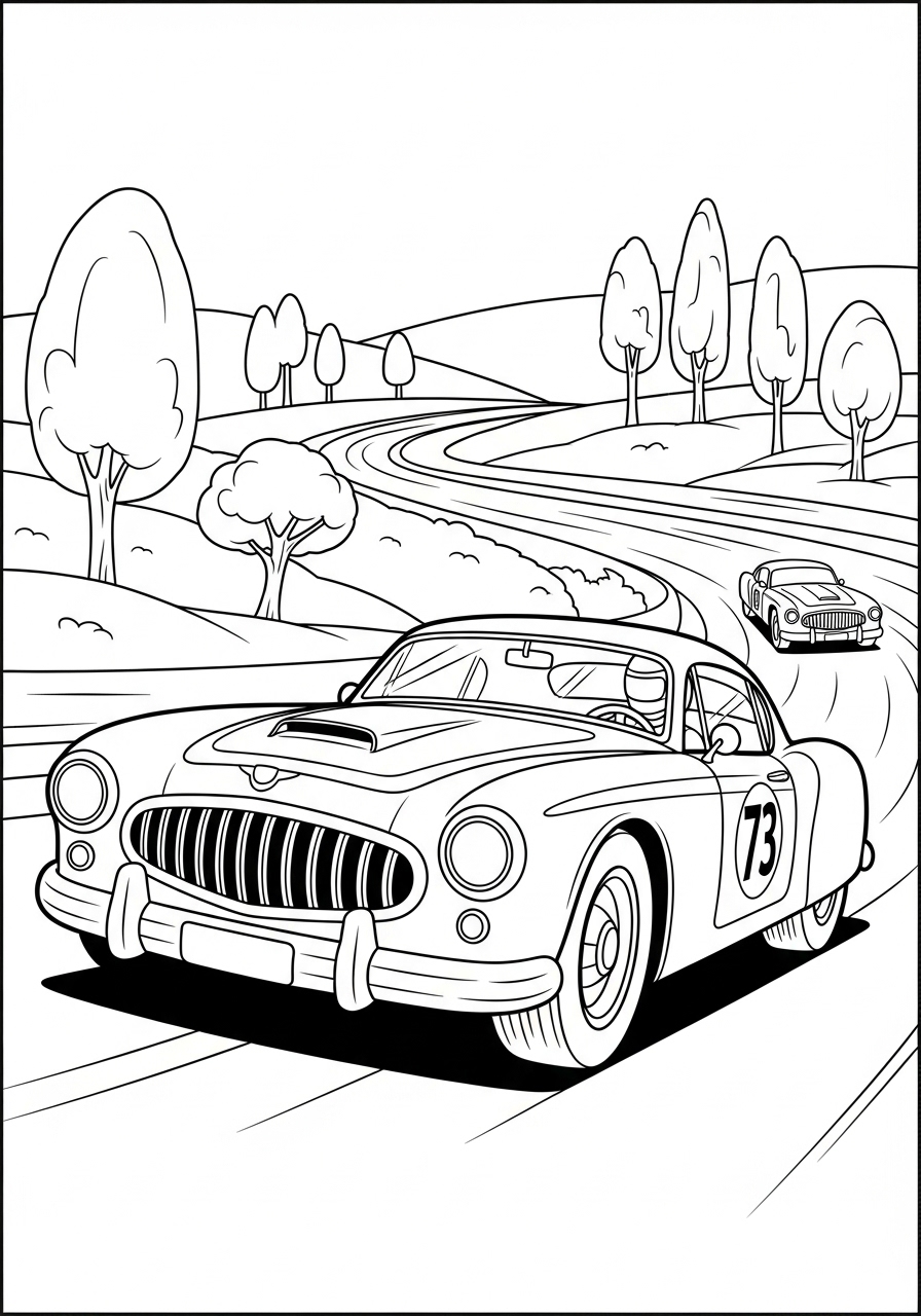 Desenho de Carro de Corrida Rally na pista para colorir