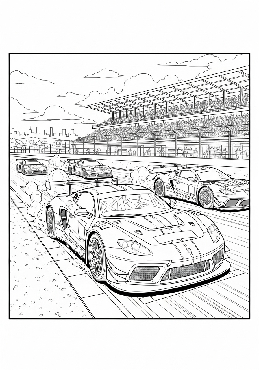 Desenho de Carro de Corrida NASCAR na pista para colorir