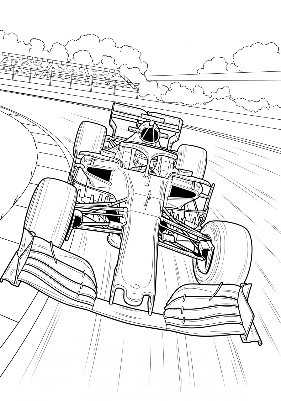 Desenho de Carro de Corrida na pista para colorir