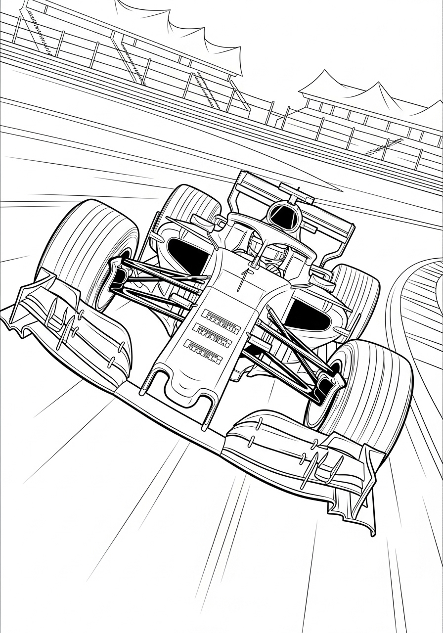 Desenho de Carro de Corrida F1 em alta velocidade para colorir