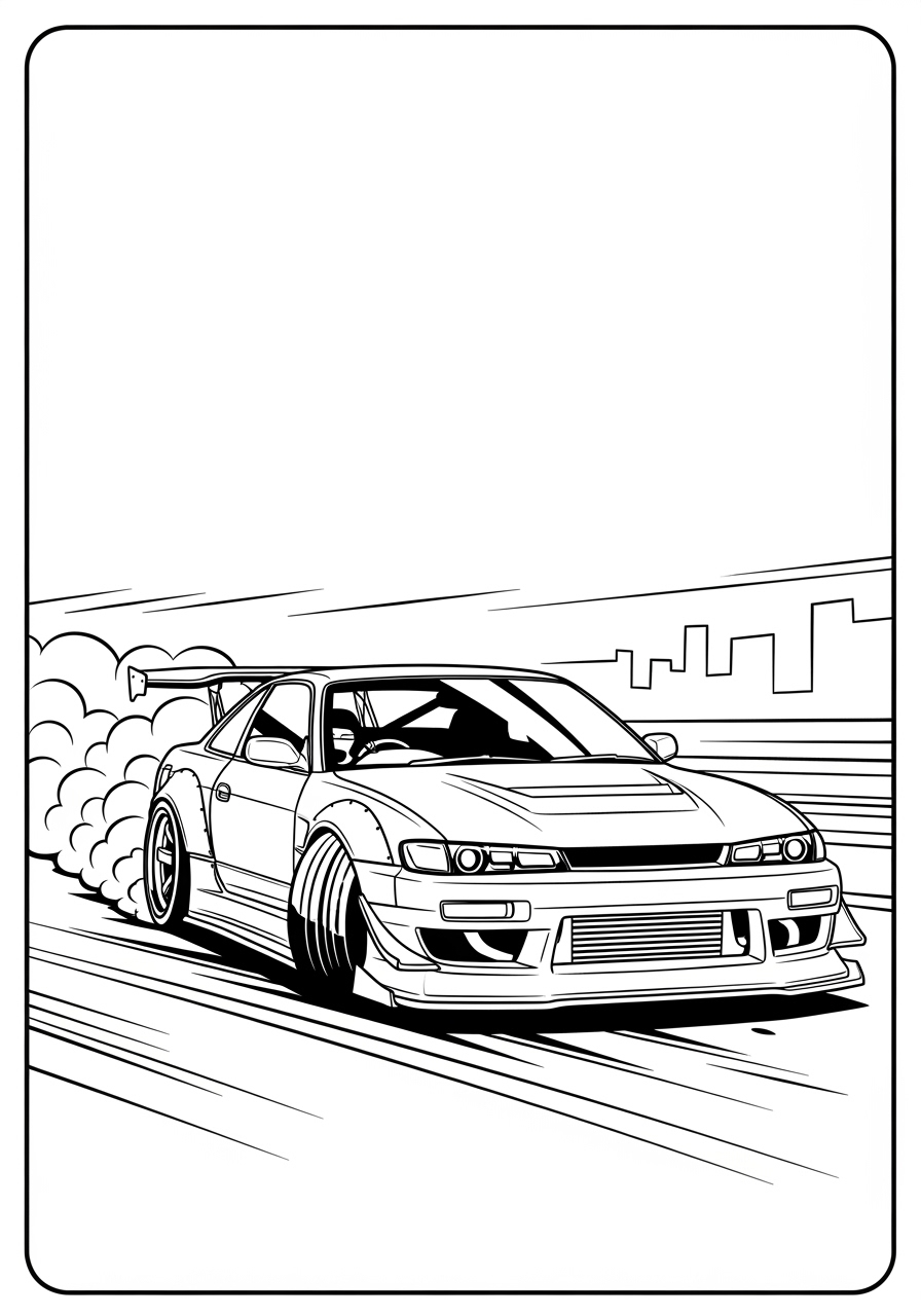 Desenho de Carro de Corrida Drift para colorir