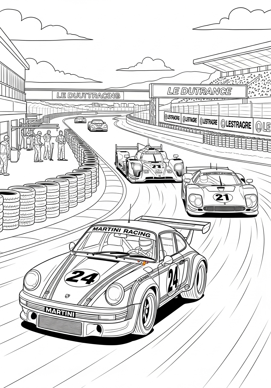 Desenho de Carro de Corrida em pista para colorir