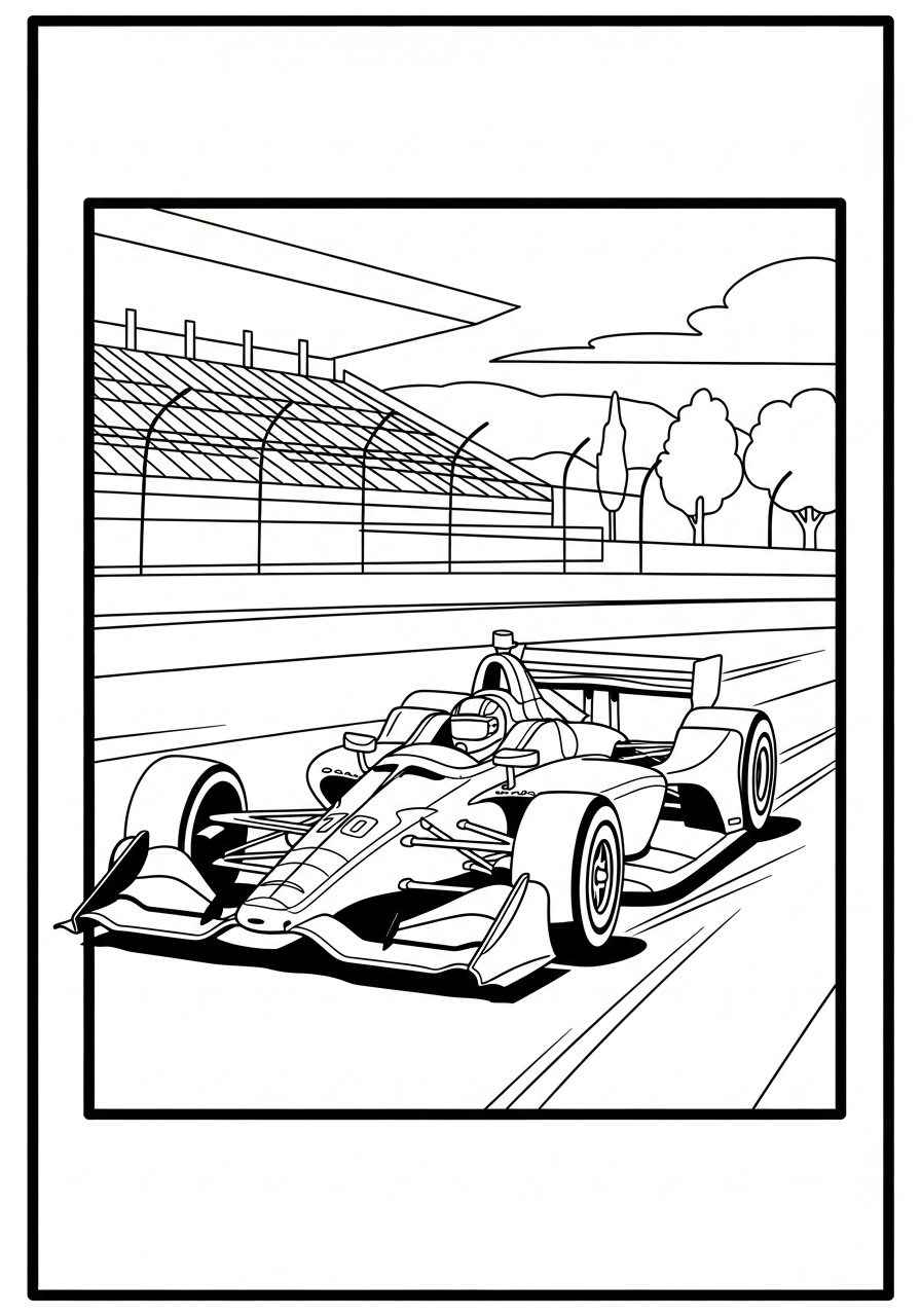 Desenho de Carro de Corrida F1 na pista para colorir