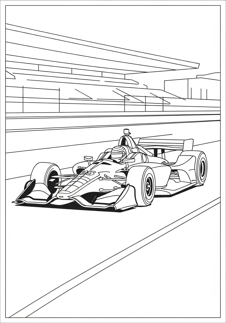 Desenho de Carro de Corrida F1 na pista simples para colorir