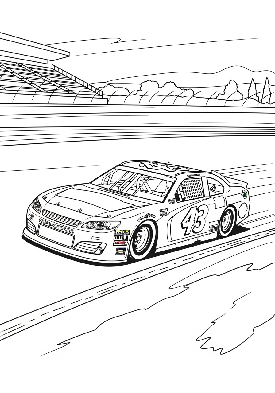 Desenho de Carro de Corrida NASCAR em alta velocidade para colorir