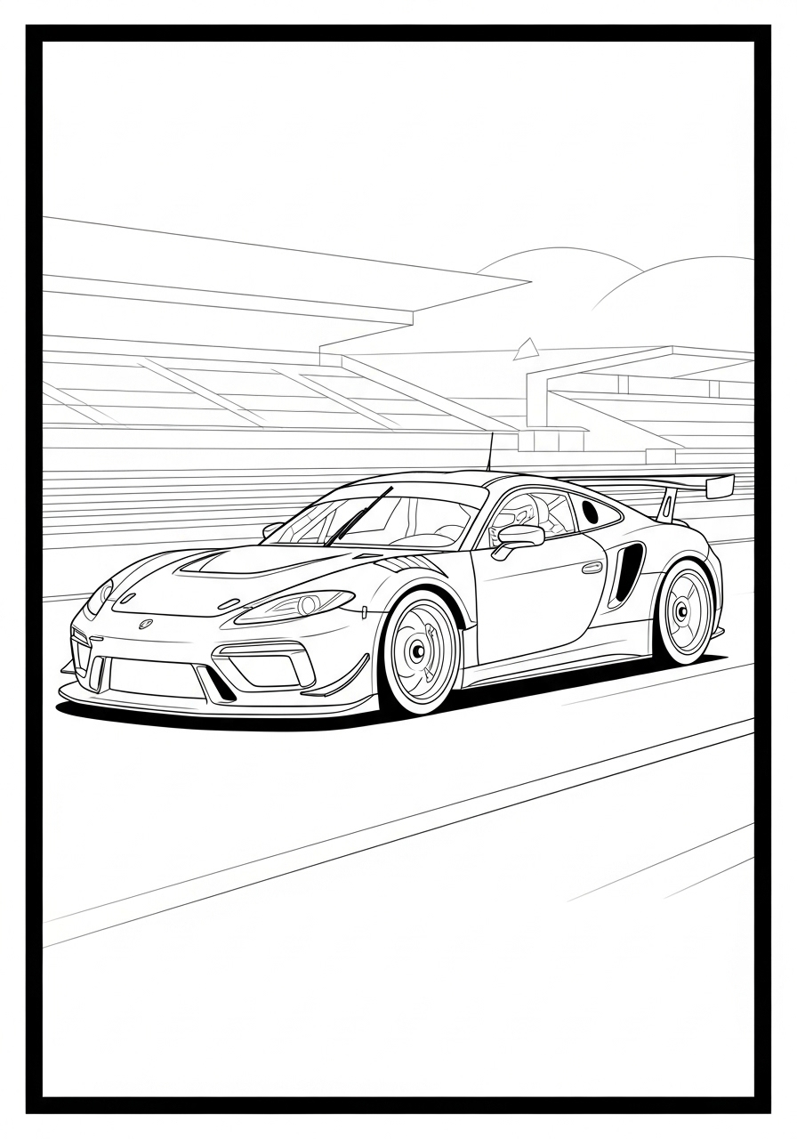 Desenho de Carro de Corrida GT na pista para colorir
