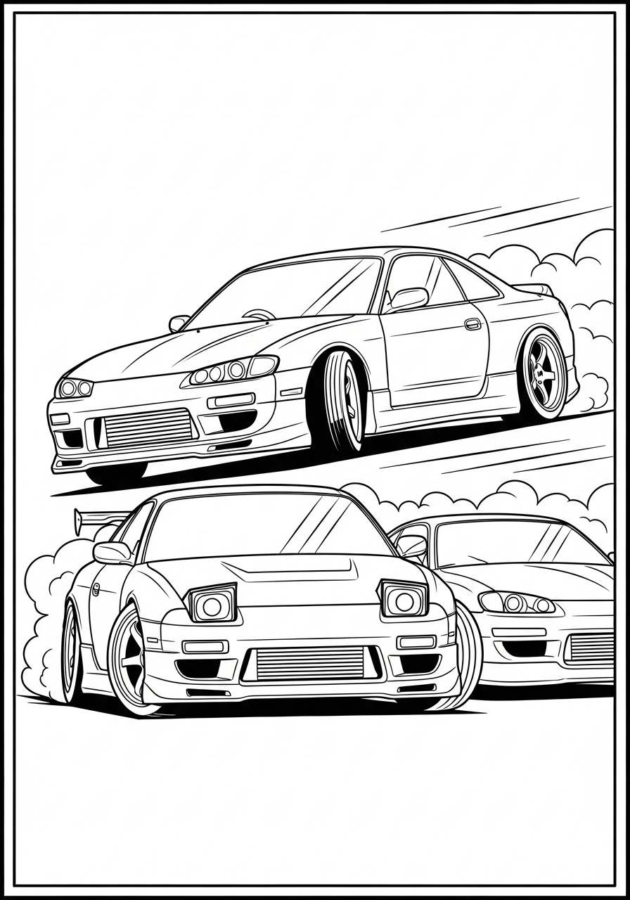 Desenho de Carros de Corrida Drift para colorir