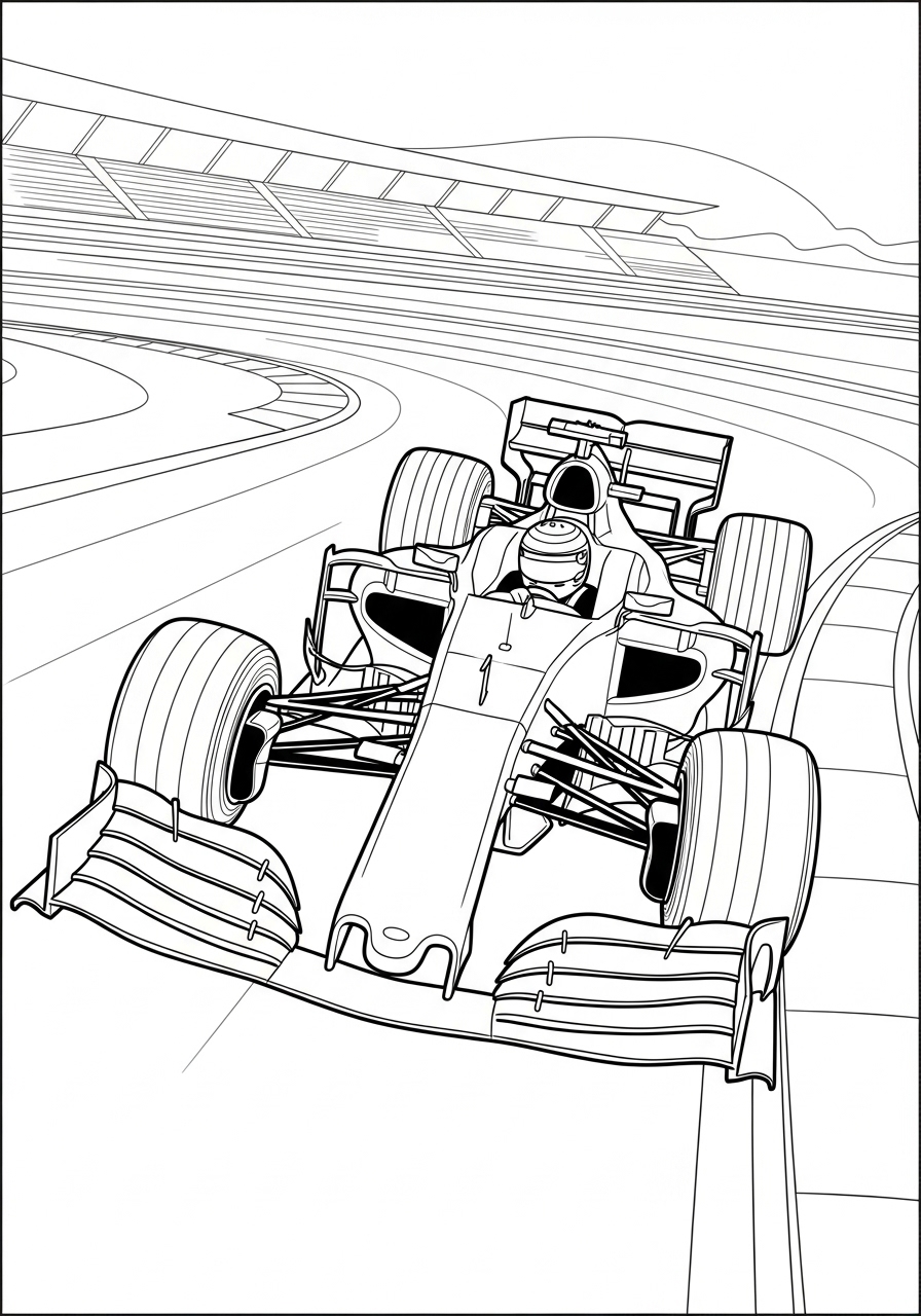 Desenho de Carro de Corrida F1 em velocidade para colorir