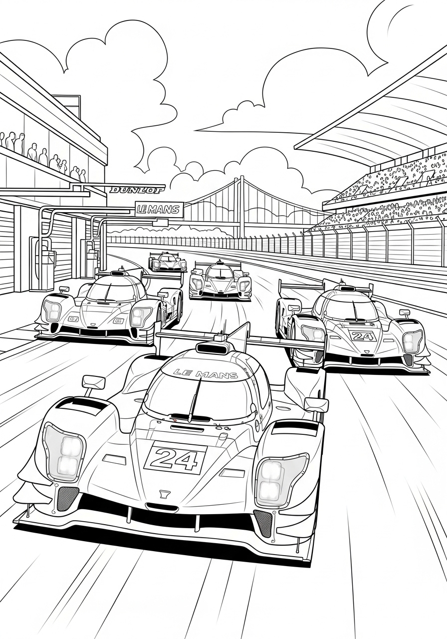 Desenho de Carro de Corrida na pista Le Mans para colorir