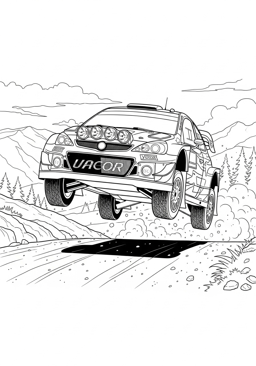 Desenho de Carro de Corrida Rally em salto para colorir