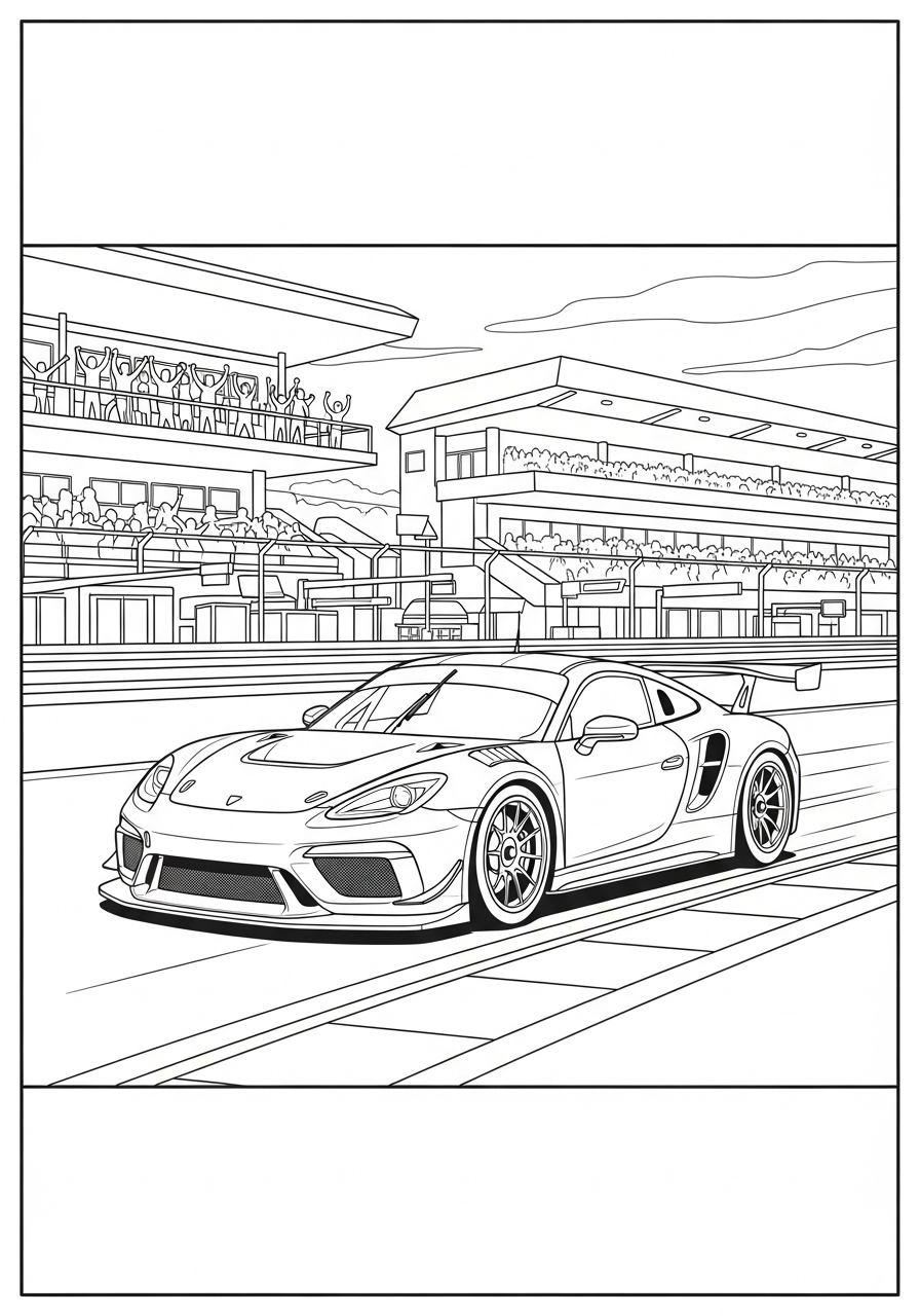 Desenho de Carro de Corrida Realista na pista para colorir