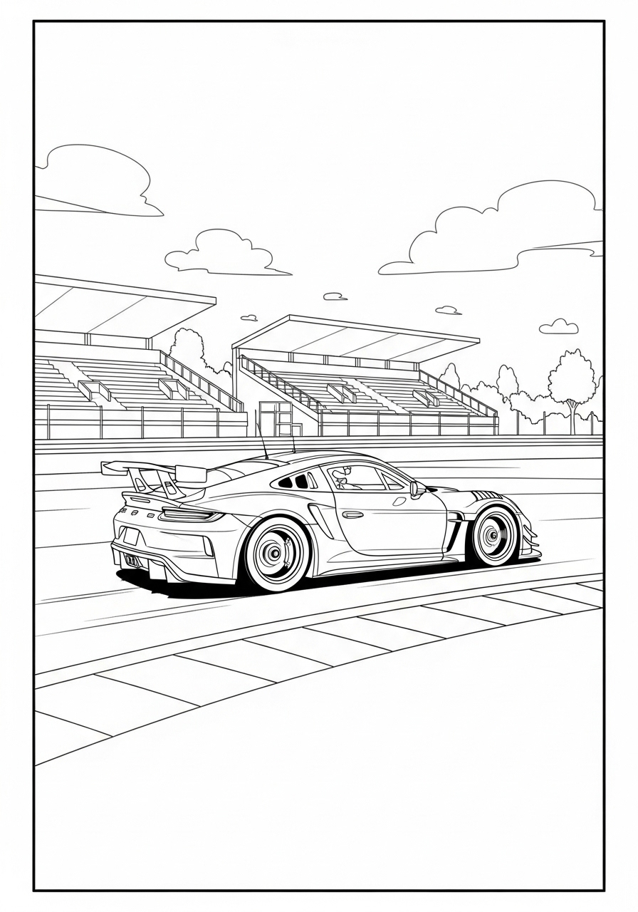 Desenho de Carro de Corrida para colorir na pista de corrida