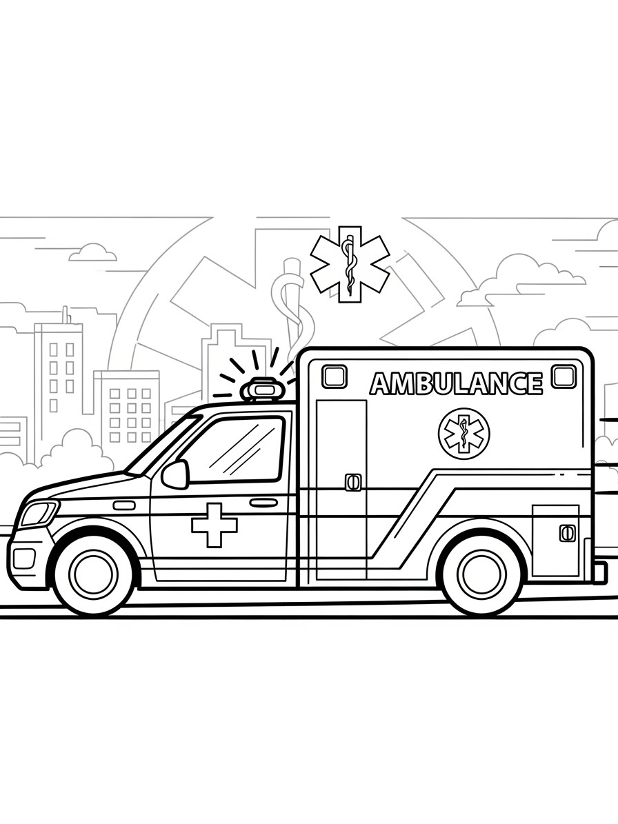 Desenho de Carro Ambulância para colorir