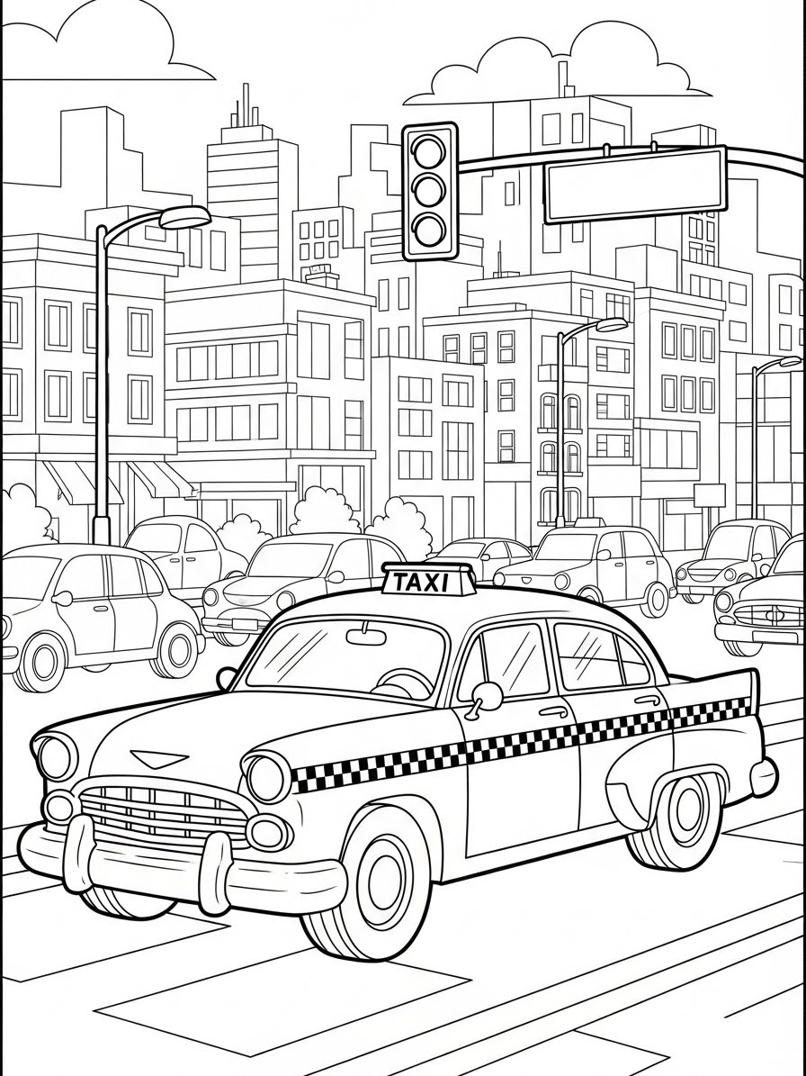 Desenho de Carro taxi clássico para colorir