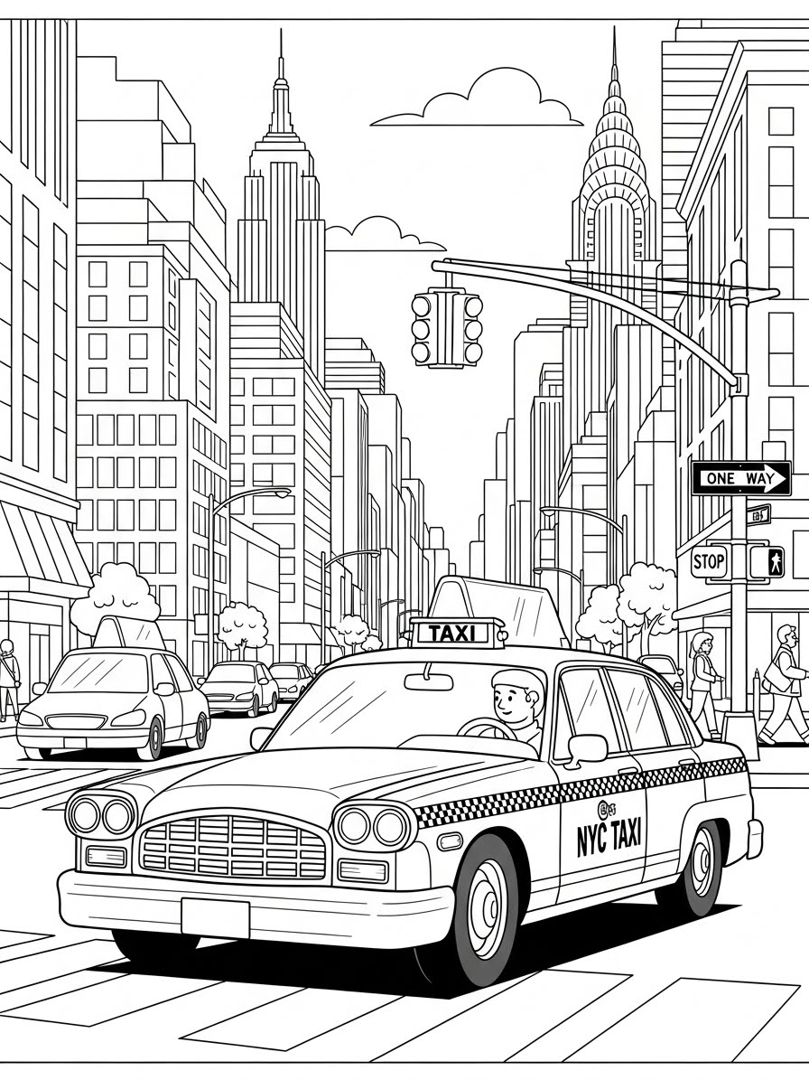 Desenho de Carro estilo táxi de Nova York para colorir