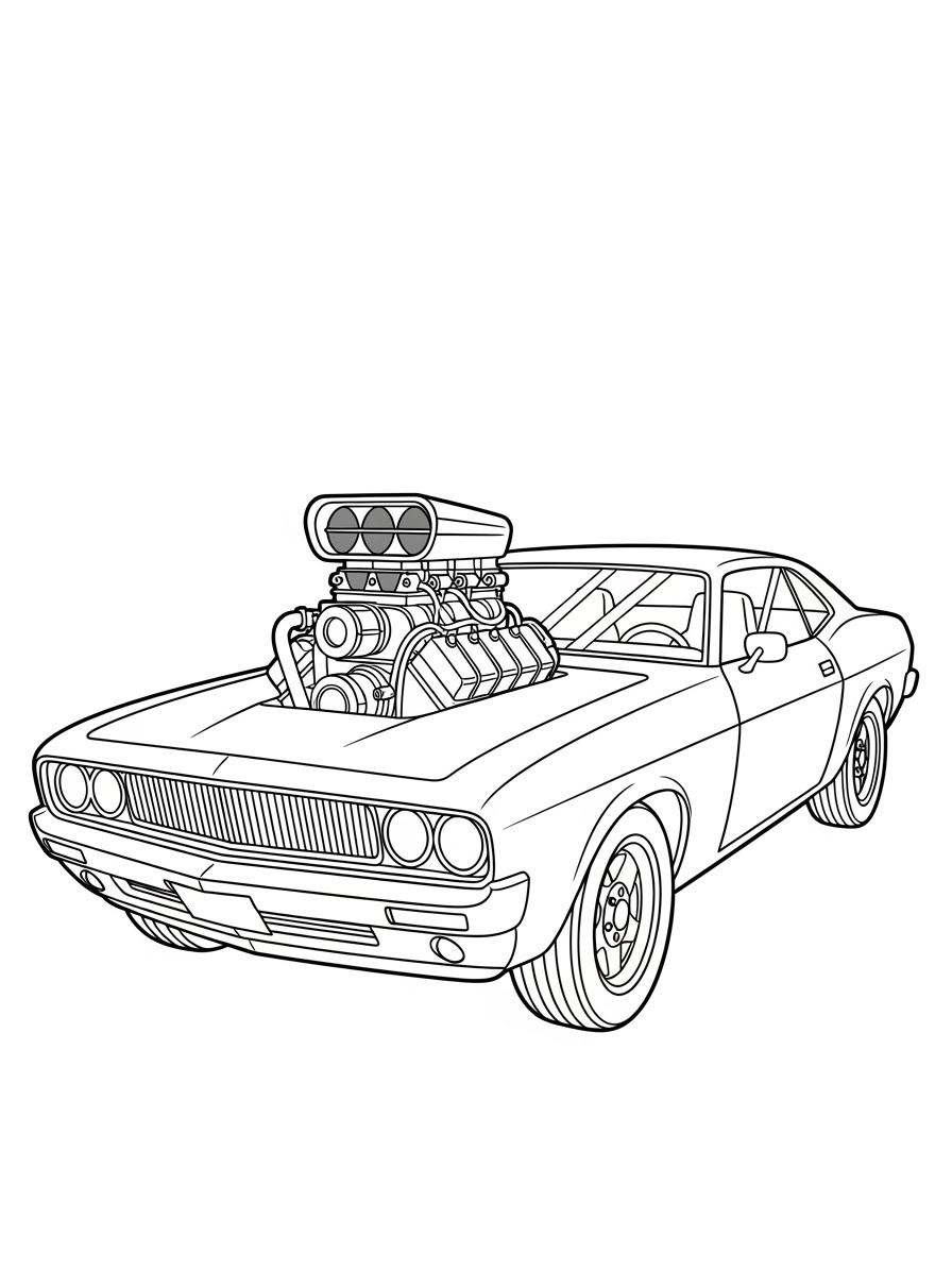 Desenho de Carro Muscle com motor potente para colorir
