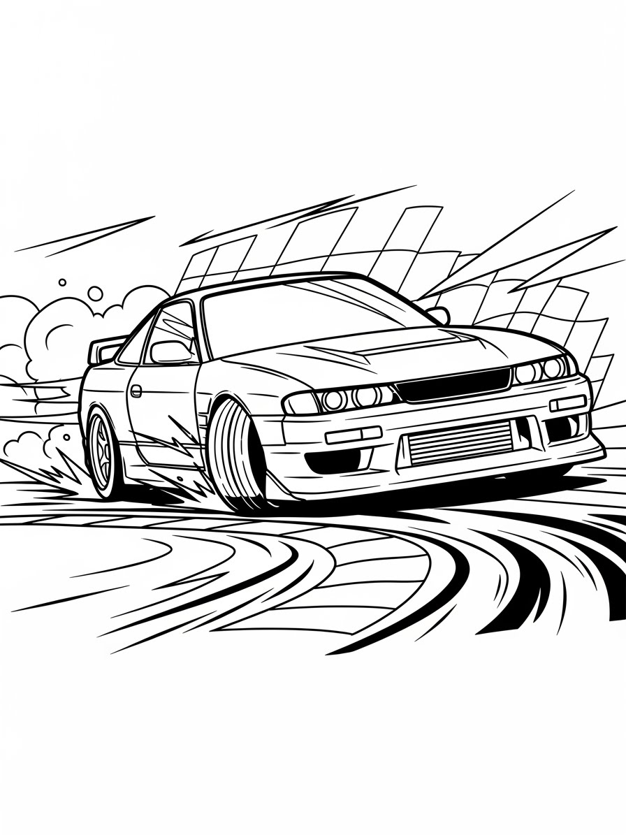 Desenho de Carro esportivo em movimento para colorir