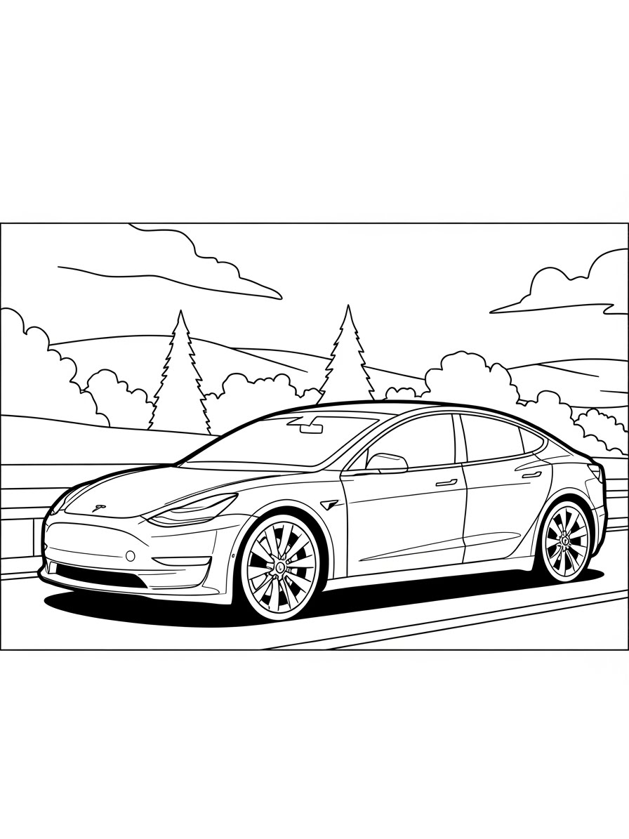 Desenho de Carro com um Tesla Model 3 para colorir
