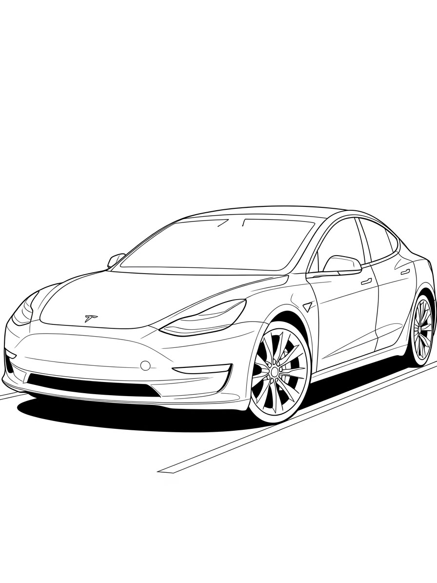 Desenho de Carro com um Tesla para colorir